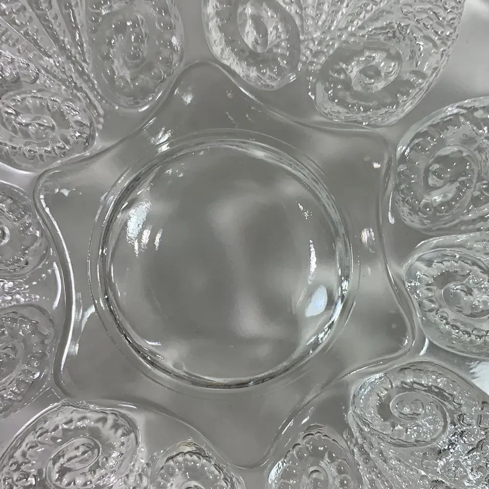 Vintage Glass Serving Trinket Textured Leaves EUC